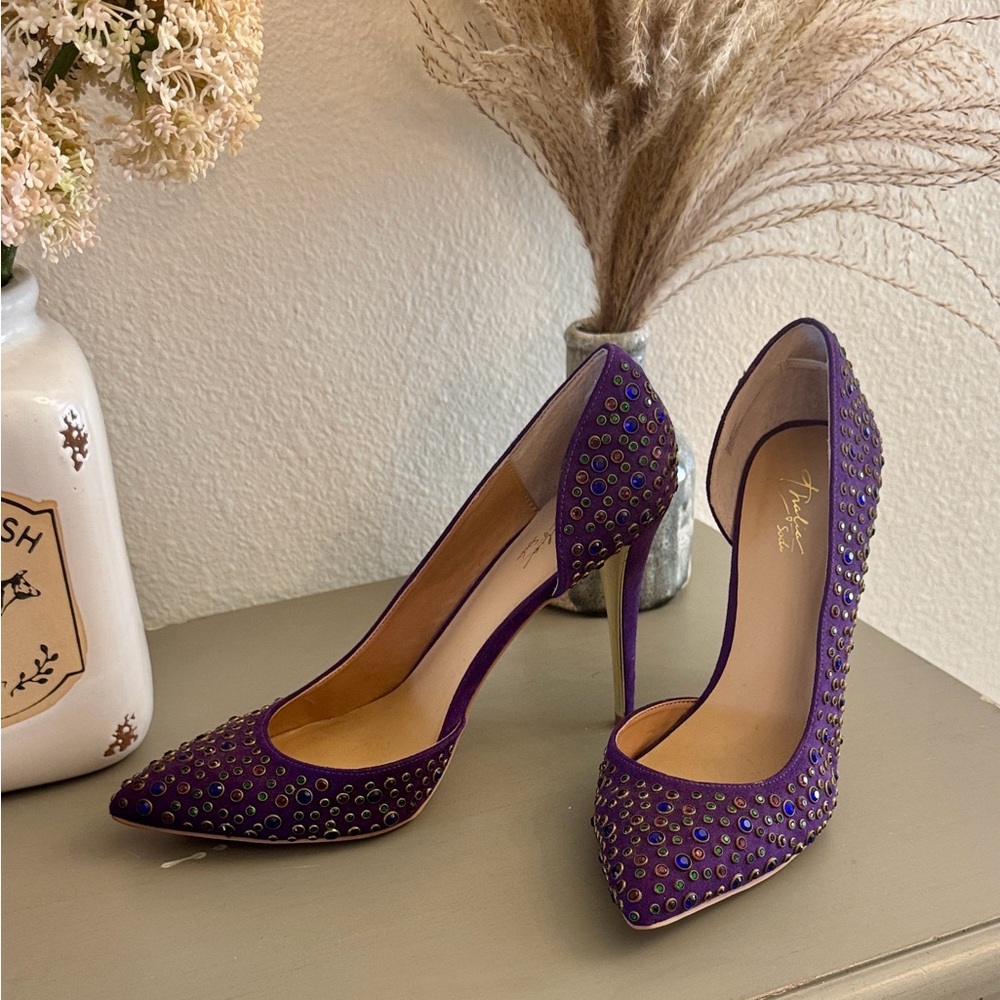 Thalia Sodi Purple Studded Heels